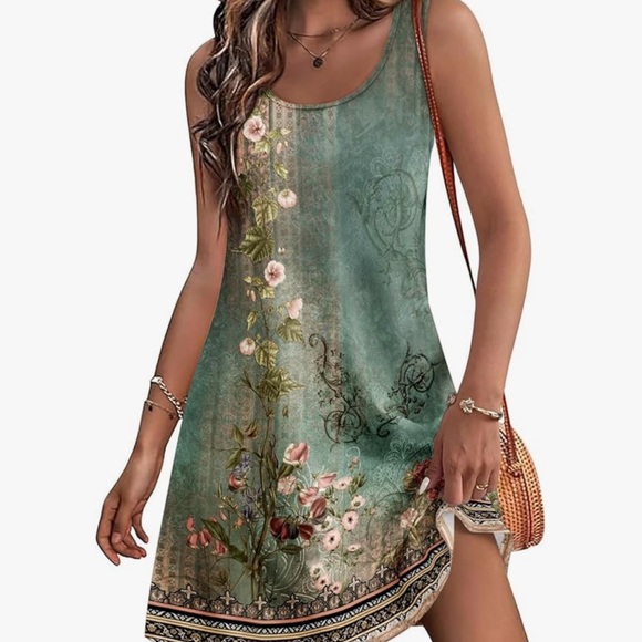 Floral Green Sleeveless Dress. Gorgeous. NEW With Tags! - Picture 3 of 5